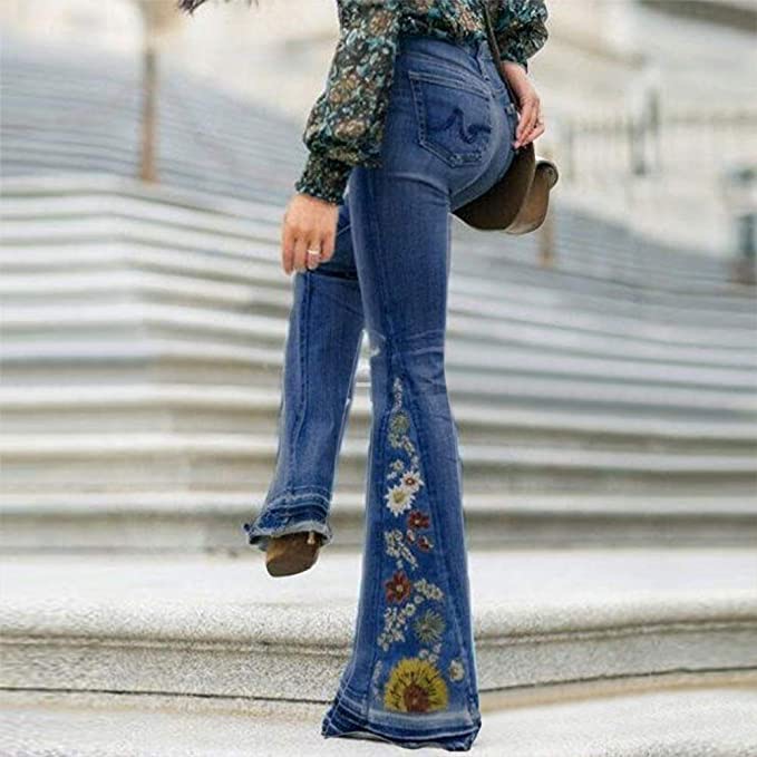 YAOTT Mujer Vaqueros Acampanados Skinny Push Up Pantalones Elástico Jeans Cintura Alta
